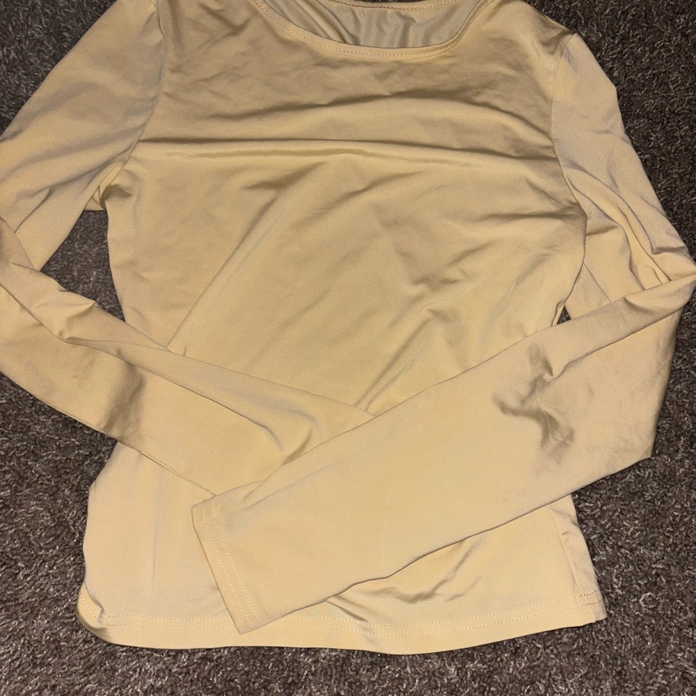 SHEIN Tan Cream Fitted Long Sleeve Blouse